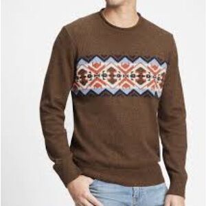GAP Men's Sweater with Brown and Multicolor Pattern ski